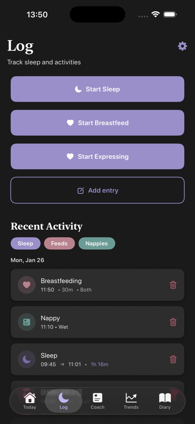 Nestling manual sleep entry for past naps and nights