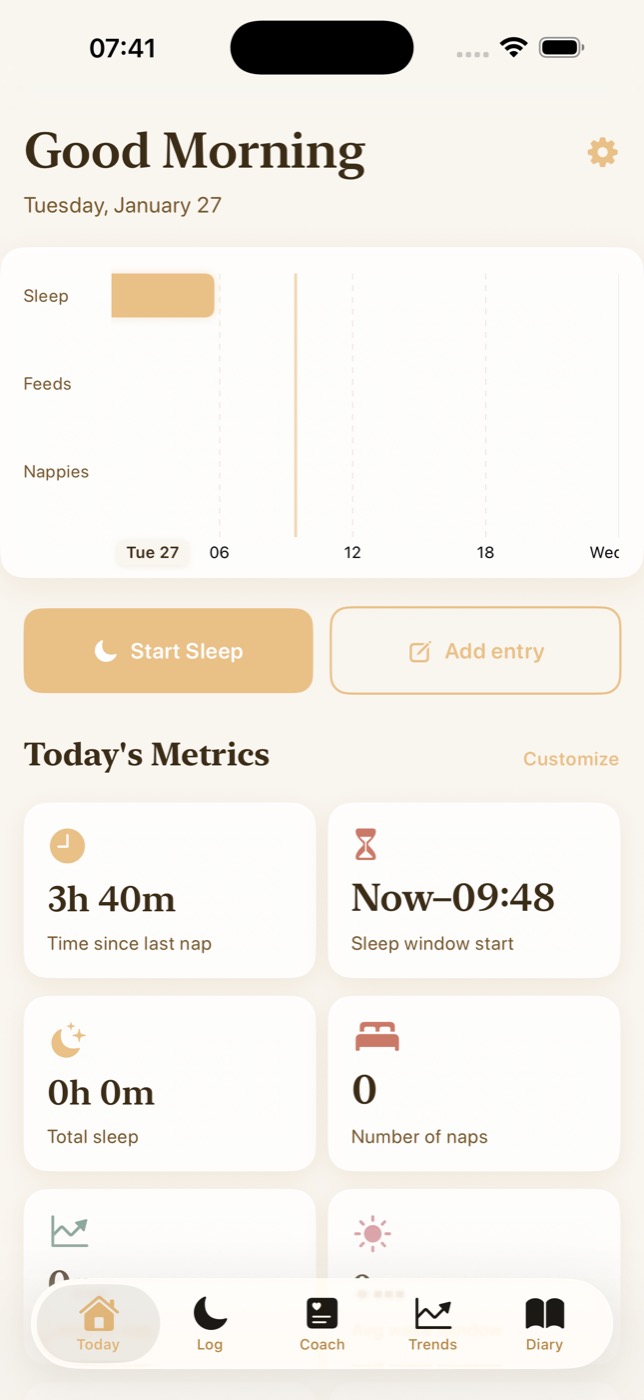 Nestling monthly sleep overview with trends
